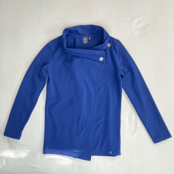 Danskin Royal Blue Asymmetrical Cowl Neck Sweater Jacket – Size Medium - Picture 2 of 7